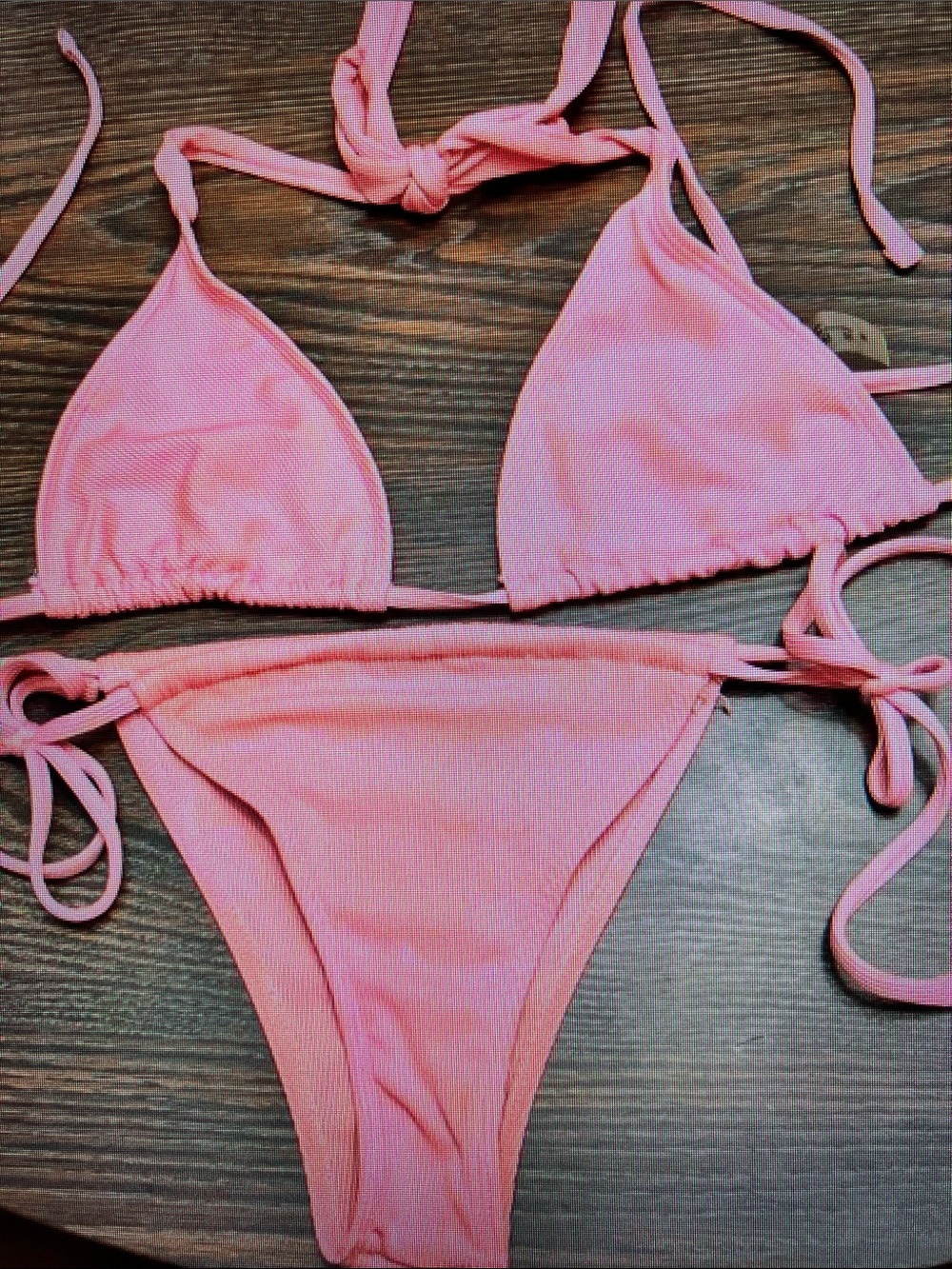 Women’s Pink Tie-String Bikini Set - Classic Triangle Top & Low-Rise Bottom